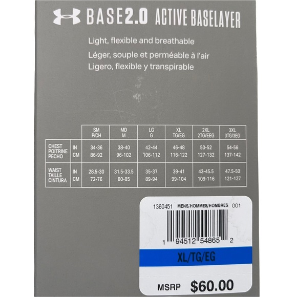 UNDER ARMOUR Base 2.0 Active Baselayer Crew XL NWT - Picture 4 of 4